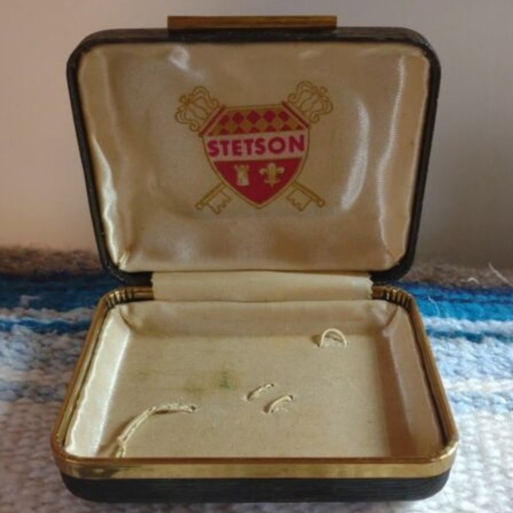 Vintage Original Stetson cufflinks and tie clip Hard Case/Box Only